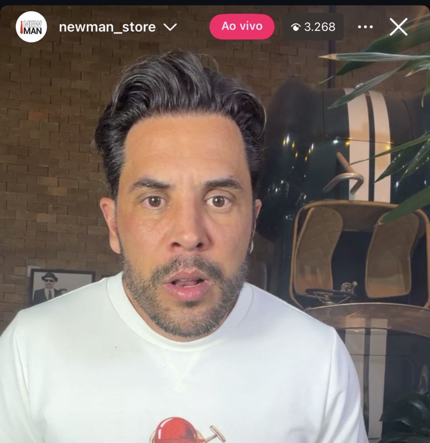 Transmissão da Newman Store, com o contador do Instagram em 3.268 espectadores simultâneos